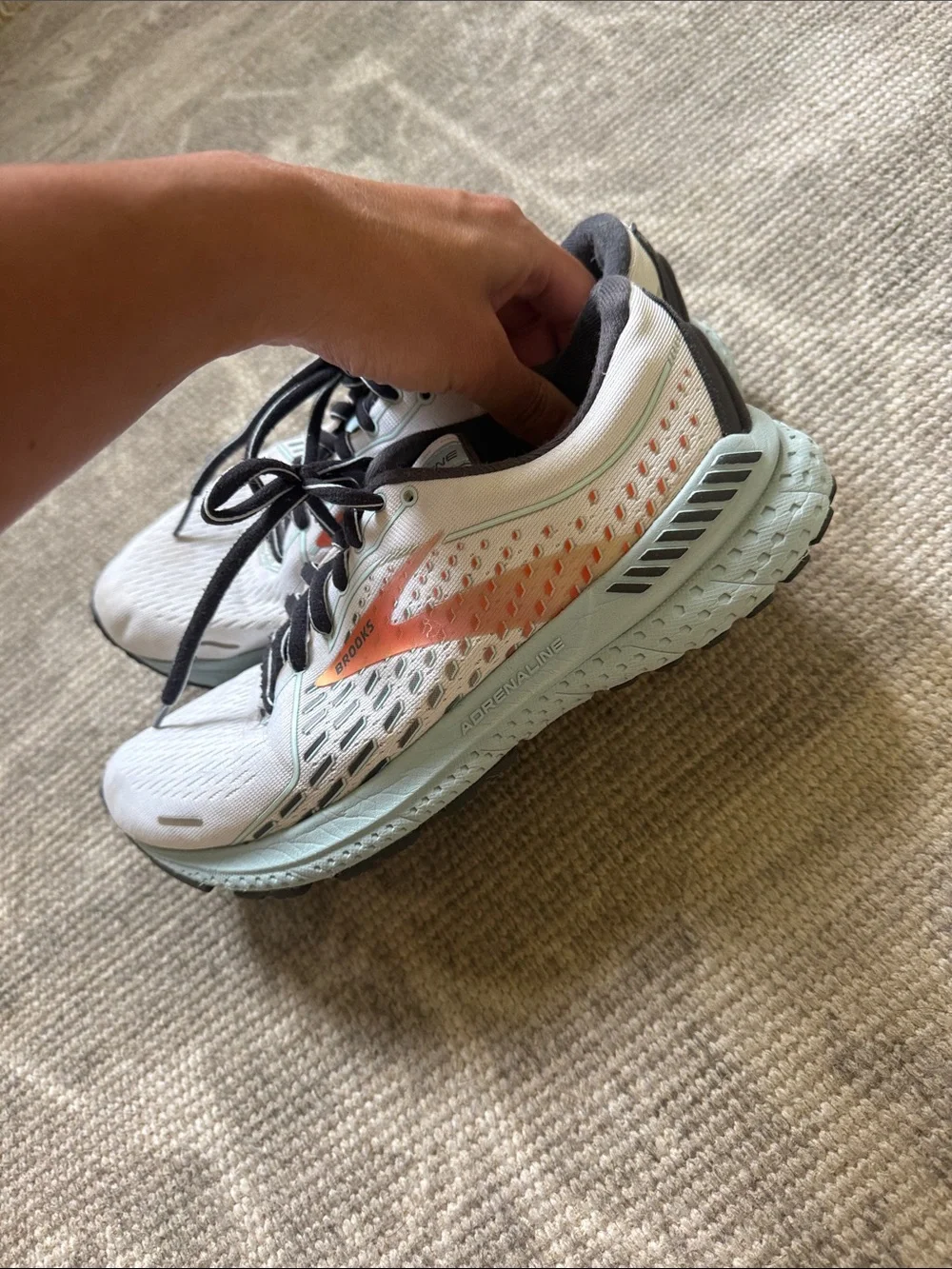 Brooks Women’s Adrenaline Running Shoes - White with Coral and Light Blue